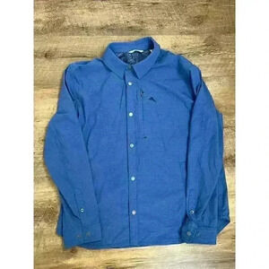 Tommy Bahama Island Zone Men's XL Button Snap Long Sleeve Polo Blue Pockets EUC